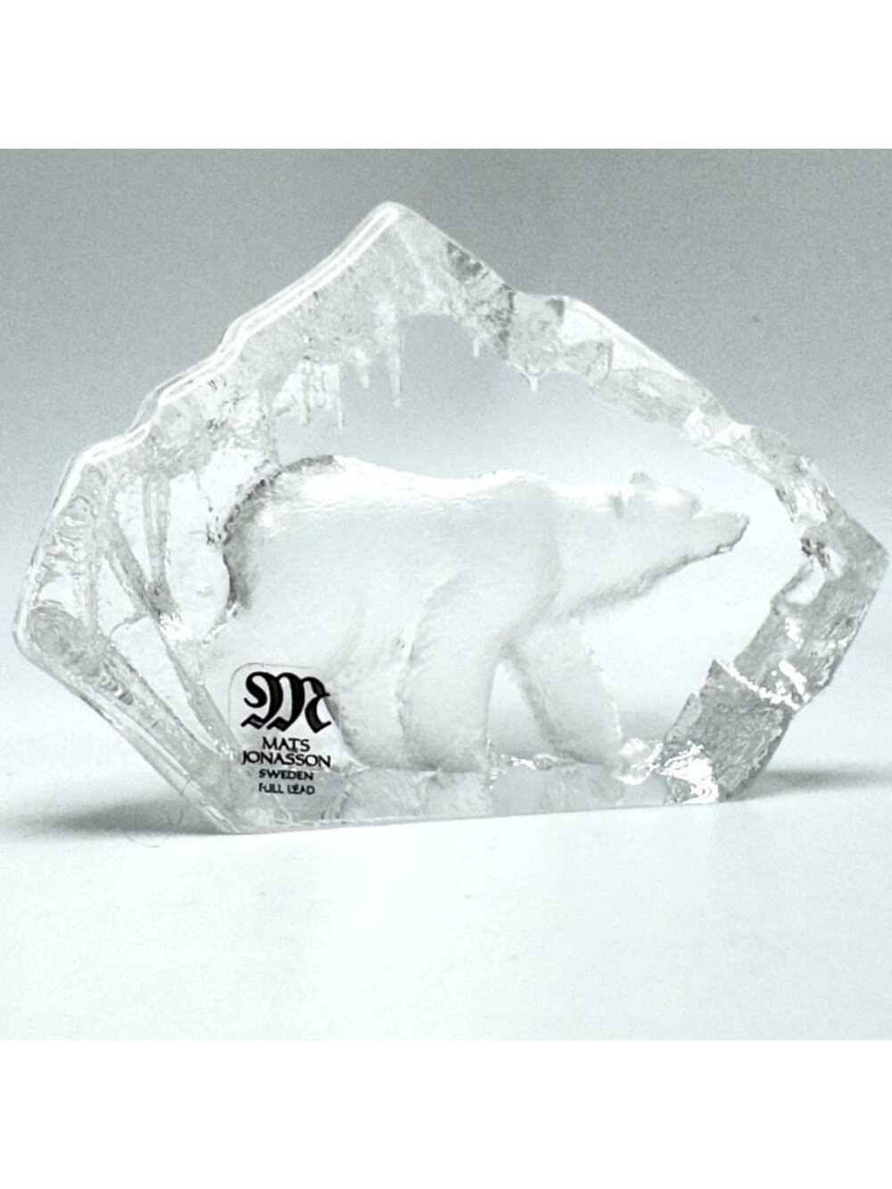 Mats Jonasson Sweden Polar Bear Crystal Figurine Handcrafted Lead Glass 3"x2"